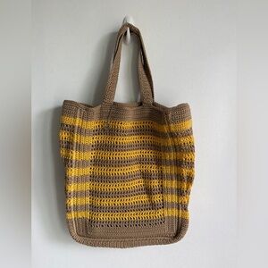 The Sak Lanie Market Tote - Striped Brown and Yellow Crochet Tote